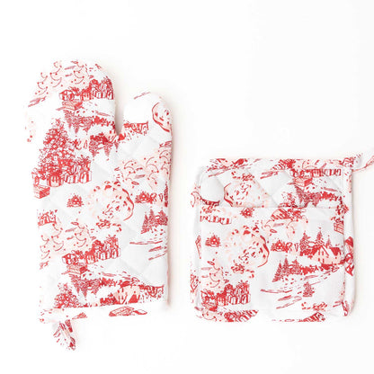 Santa Toile Oven Mitt Set