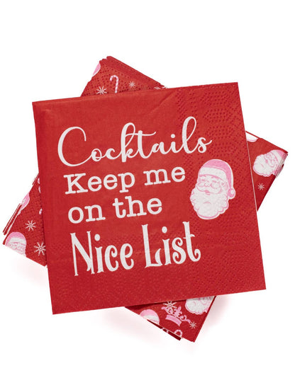 On the Nice List Cocktail Napkins   Red/White   5x5