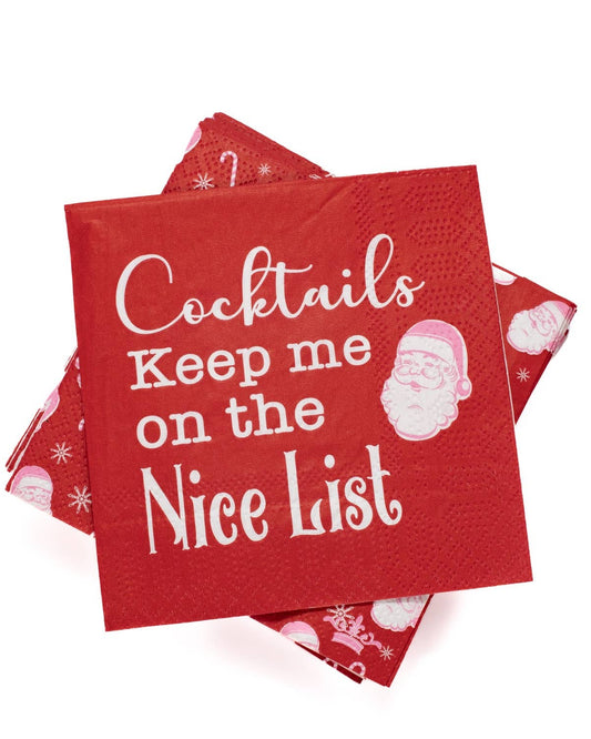 On the Nice List Cocktail Napkins   Red/White   5x5