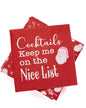 On the Nice List Cocktail Napkins   Red/White   5x5
