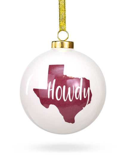 Howdy Ball Ornament   White/Maroon   3.5"