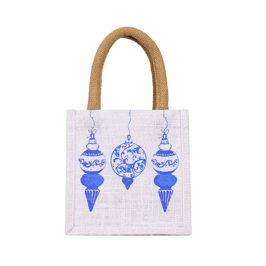 Whimsical Ornaments Petite Gift Tote   White/Blue   7x7x5