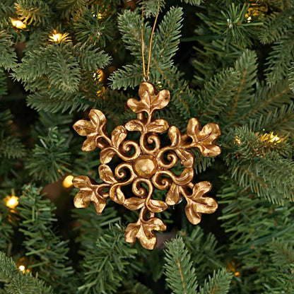 Polyresin Golden Snowflake Ornament 4.5"