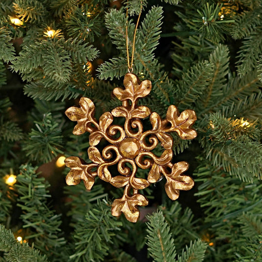 Polyresin Golden Snowflake Ornament 4.5"