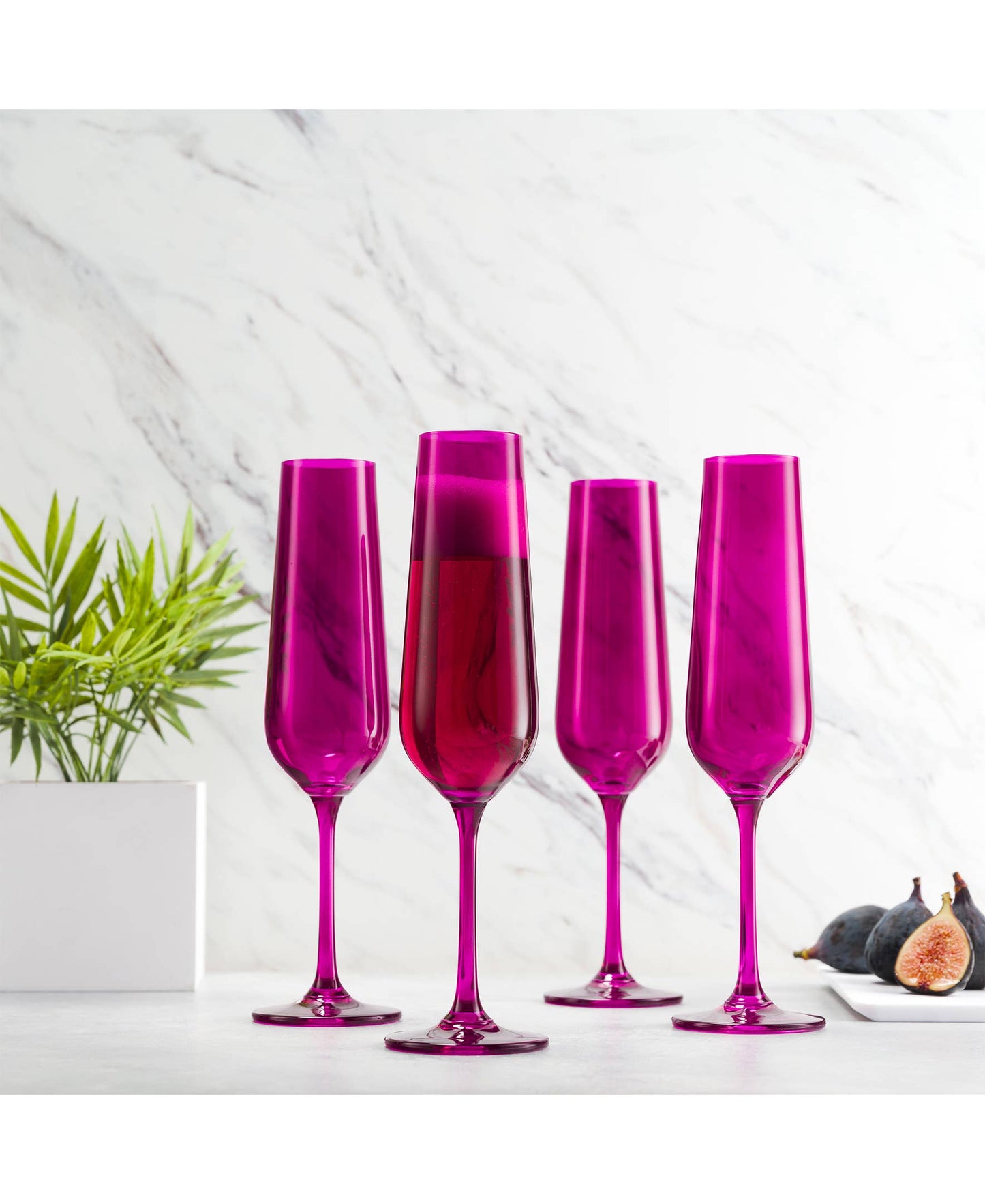 Set of Four Colored Champagne Flutes -Amethyst