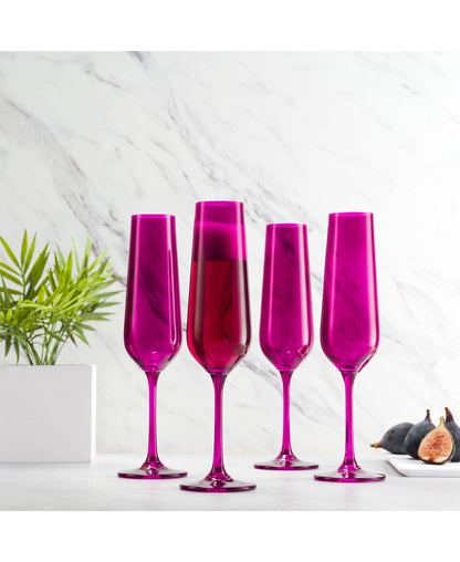 Set of Four Colored Champagne Flutes -Amethyst